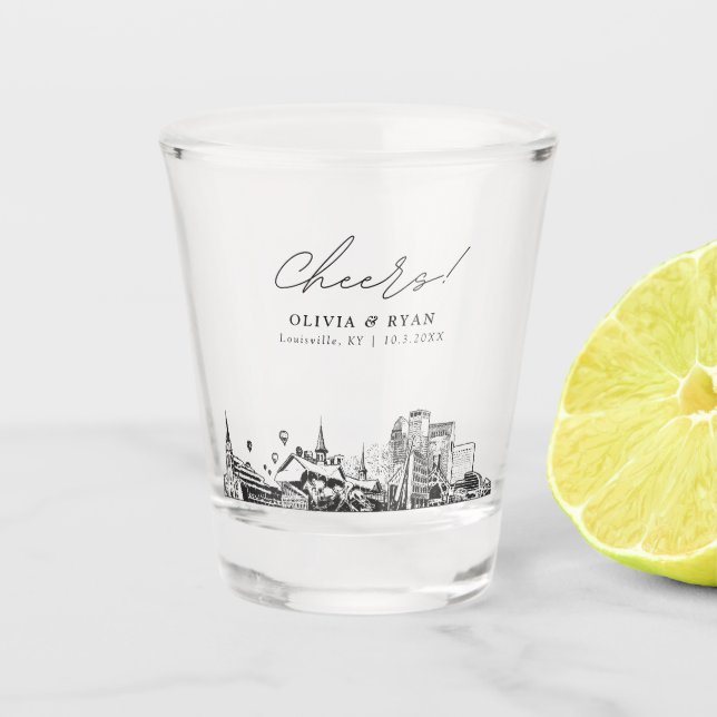 Louisville Wedding Favour Personalized Cheers Shot Glass (Front)