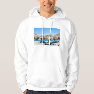 Lounge Chairs And Thatch Umbrellas On Beach Hoodie