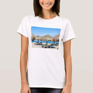 Lounge Chairs And Thatch Umbrellas On Beach T-Shirt