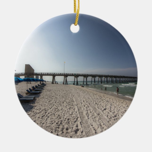 Lounge Chairs at Panama City Beach Pier Ceramic Ornament (Front)