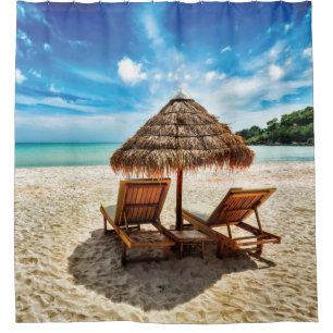 Lounge chairs on beach throw pillow