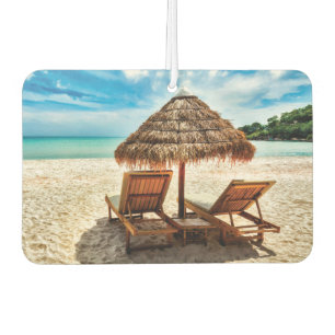 Lounge chairs on beach throw pillow air freshener