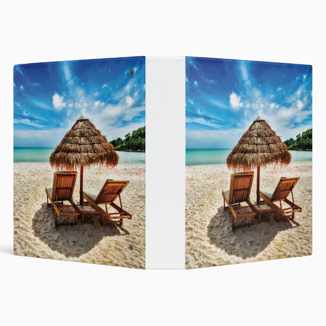 Lounge chairs on beach throw pillow binder (Background)