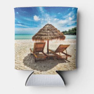 Lounge chairs on beach throw pillow can cooler