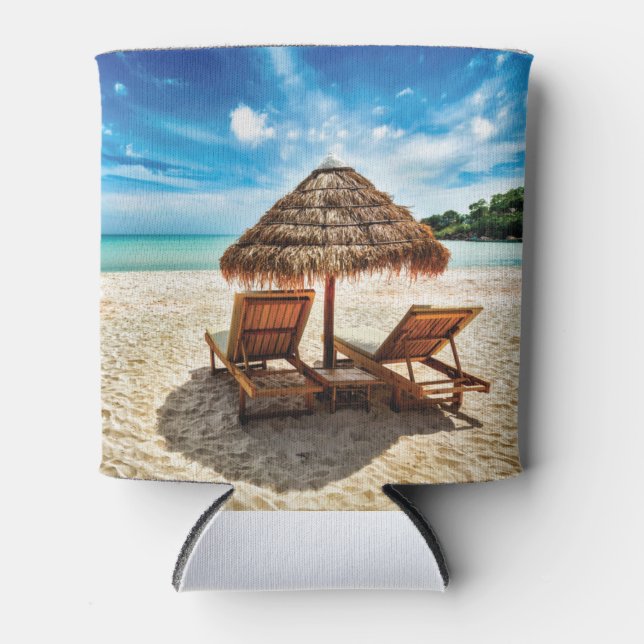 Lounge chairs on beach throw pillow can cooler (Front)