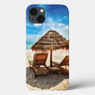 Lounge chairs on beach throw pillow iPhone 13 case