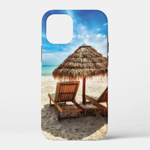 Lounge chairs on beach throw pillow iPhone 12 mini case
