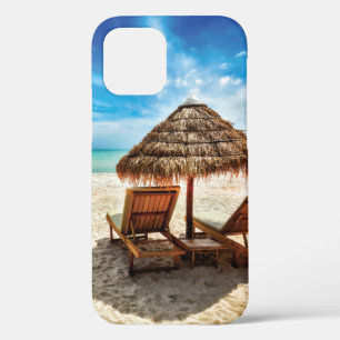 Lounge chairs on beach throw pillow iPhone 12 pro case