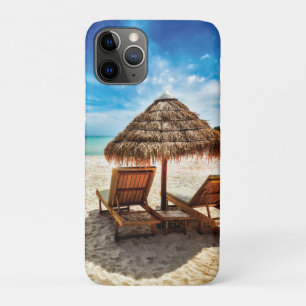 Lounge chairs on beach throw pillow iPhone 11 pro case