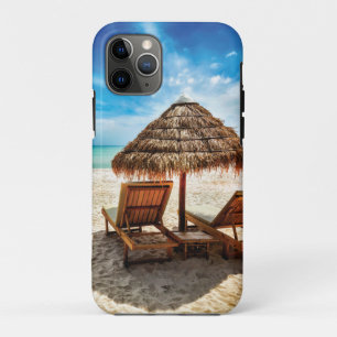 Lounge chairs on beach throw pillow iPhone 11 pro case