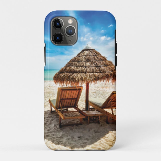 Lounge chairs on beach throw pillow Case-Mate iPhone case (Back)