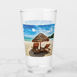 Lounge chairs on beach throw pillow glass