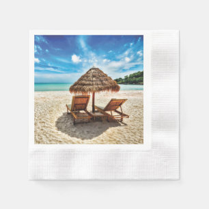 Lounge chairs on beach throw pillow napkin