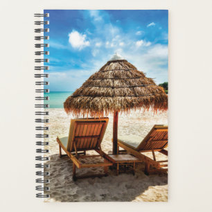 Lounge chairs on beach throw pillow planner