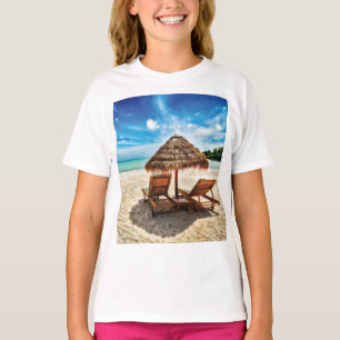 Lounge chairs on beach throw pillow T-Shirt
