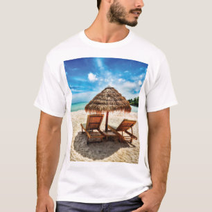Lounge chairs on beach throw pillow T-Shirt