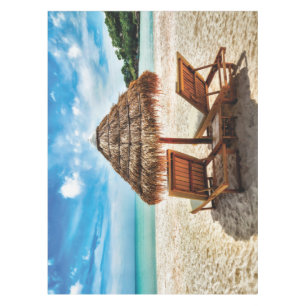 Lounge chairs on beach throw pillow tablecloth