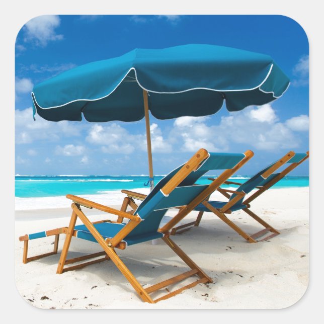 Lounges on the beach square sticker (Front)