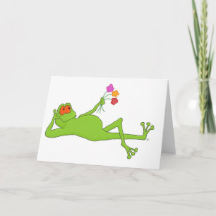 Lounging Frog With Bouquet Greeting Card