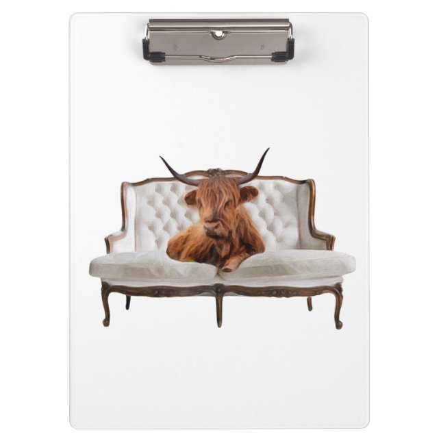 Lounging Highland Scottish Cow Clipboard (Front)