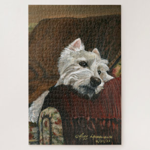 Lounging Westie on Sofa Jigsaw Puzzle