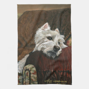 Lounging Westie on Sofa Kitchen Towel