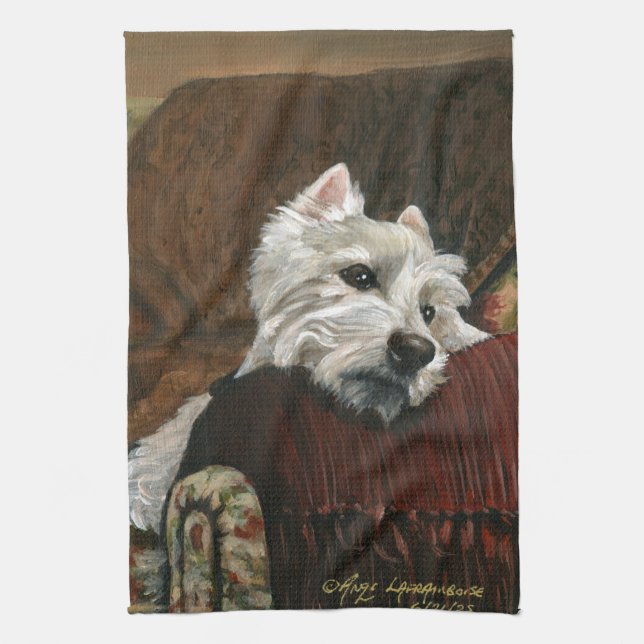 Lounging Westie on Sofa Kitchen Towel (Vertical)