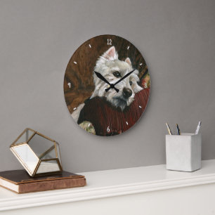 Lounging Westie on Sofa Large Clock