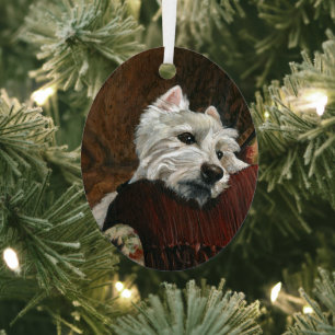 Lounging Westie on Sofa Metal Ornament