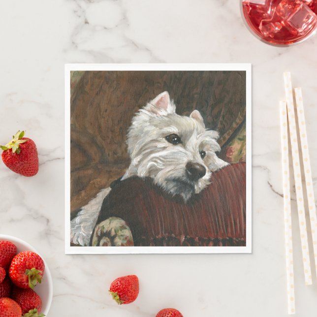 Lounging Westie on Sofa Napkin (Insitu)