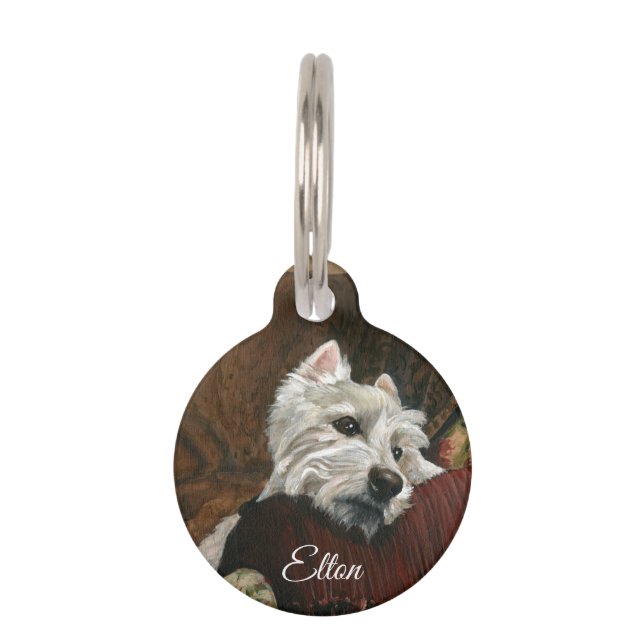 Lounging Westie on Sofa Pet Tag (Front)