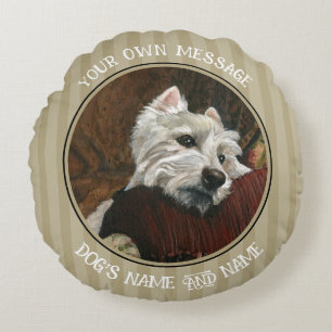 Lounging Westie on Sofa Round Pillow