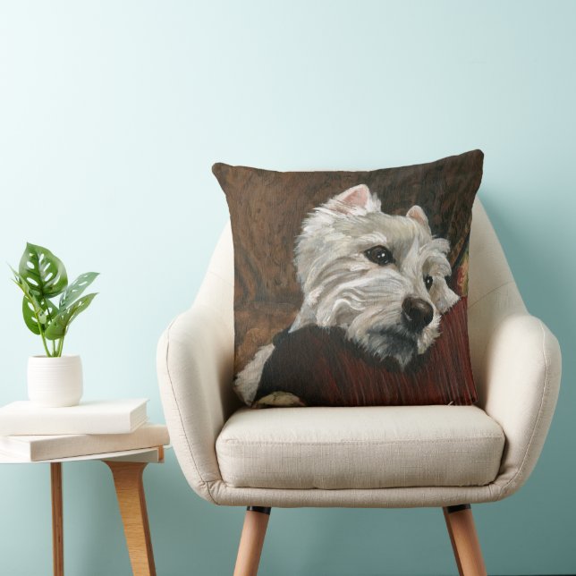 Lounging Westie on Sofa Throw Pillow (Chair)