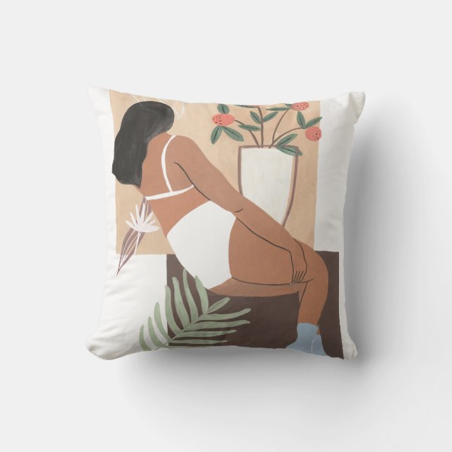 Lounging Woman Throw Pillow (Front)