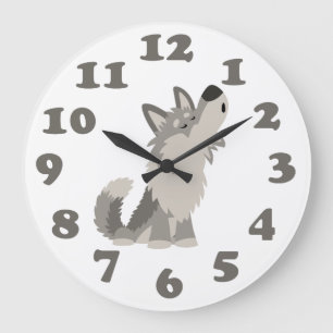 Loup de bande dessinée d'hurlement et horloge