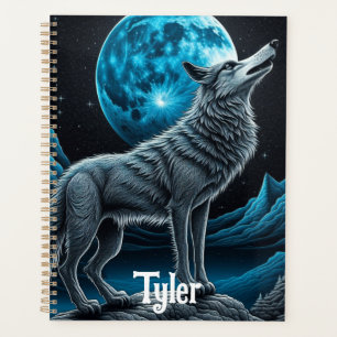 Loup debout devant la pleine lune Art IA