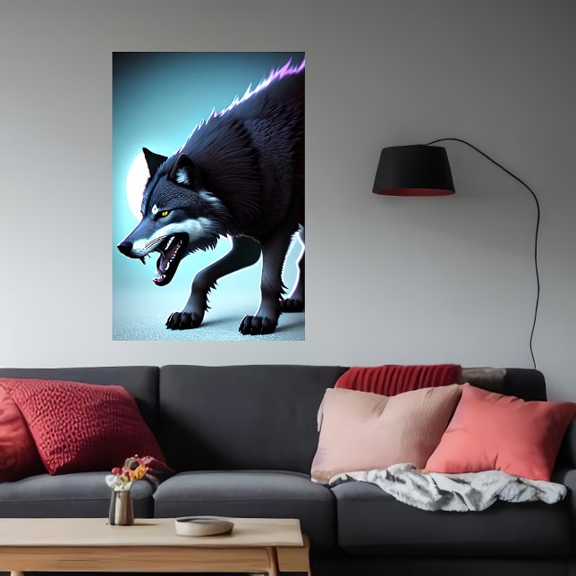 Loup effrayant montrant des dents | AI Art Poster (Créateur téléchargé)
