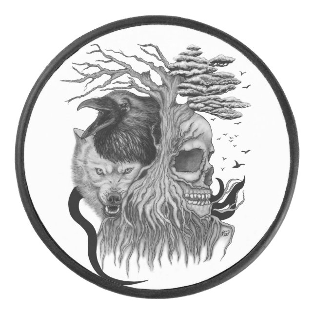 Loup et corbeau avec crâne (Devant)