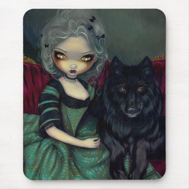 Loup-Garou:  Noir rococo gothic wolf Mousepad (Front)