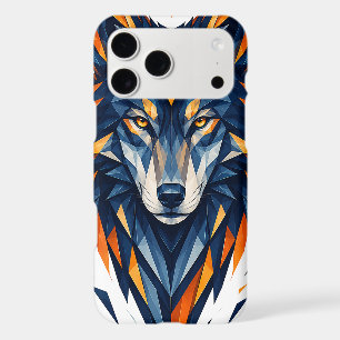 Loup Géométrique Art Polygonal Noir et Orange