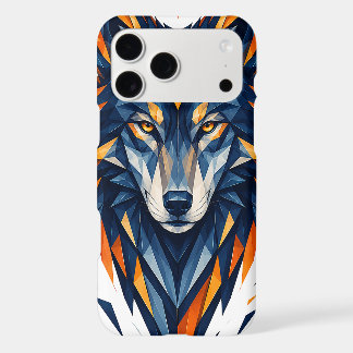 Loup Géométrique Art Polygonal Noir et Orange