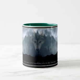 Loup gris et Mug de café de la forêt de montagne h