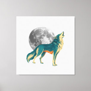 Loup hurlant avec pleine lune Toile d'art colorée