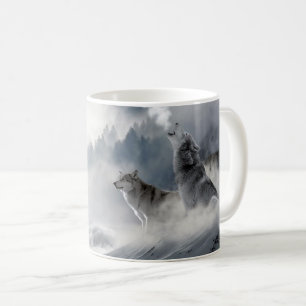 Loup hurlant dans la tasse de café de neige