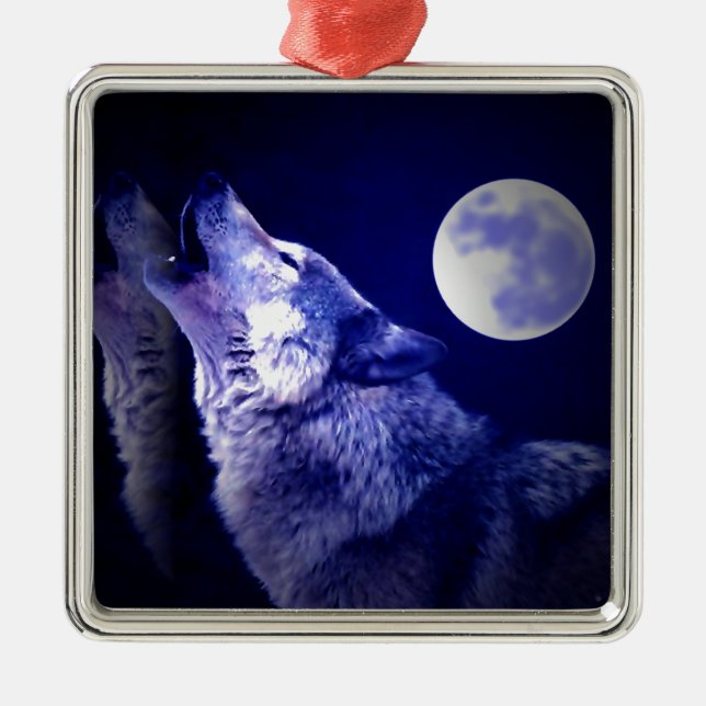 Loup, lune et ornements de nuit bleus (Devant)