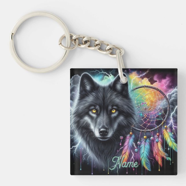 Loup noir avec un catcheur de rêves (Devant)