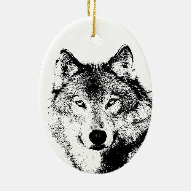 Loup noir et blanc Arbre de Noël Ornements (Dos)
