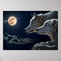 Loup Pair Lune Nuit Gothique Poster de l'Imaginair