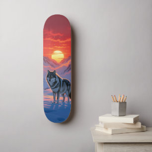 Loup solitaire debout contre le skateboard du couc