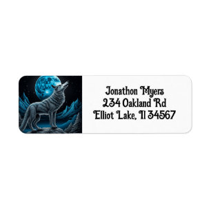 Loup solitaire et Pleine lune noir et bleu